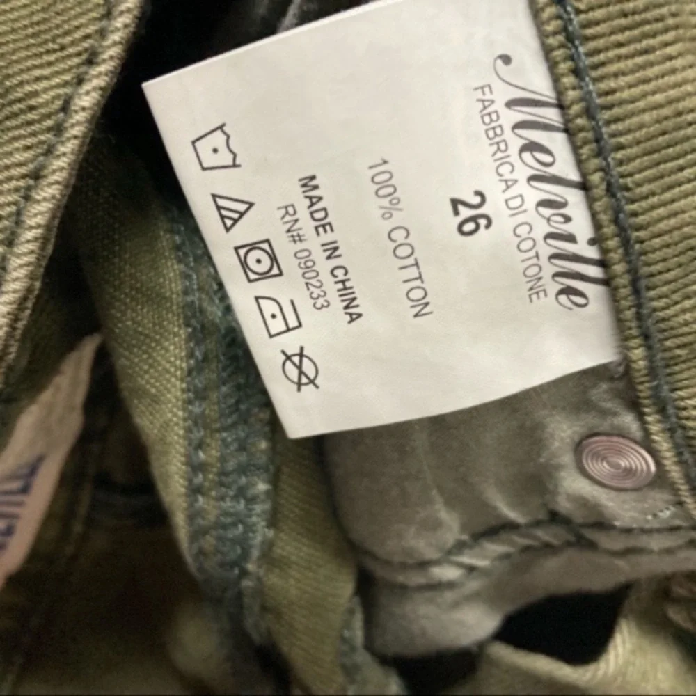 Brandy Melville Denim Cut Off Shorts Size 26 Olive Green Distressed Fringe - Picture 14 of 14